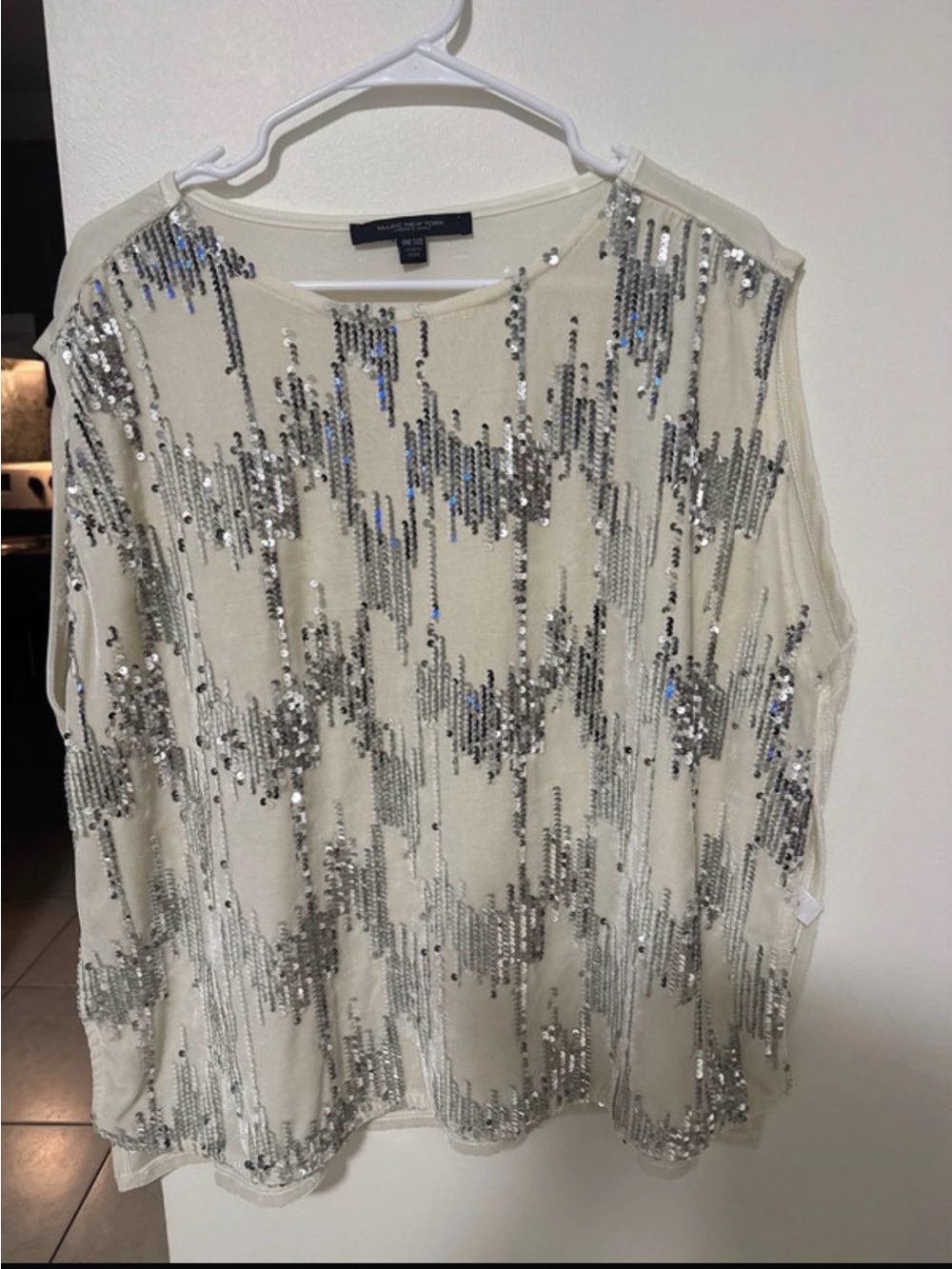Worthington Cream Top with Silver Sequin Stripes